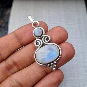 Blue Flash Moonstone Pendant: 925 Sterling Silver Minimalist Necklace