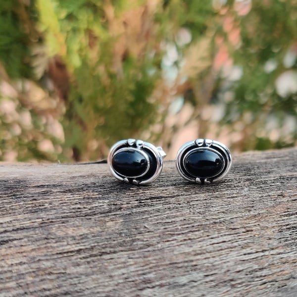 925 Sterling Silver Black Onyx Gemstone Stud Earrings, Designer Silver Stud /Earrings, Birthstone Stud/Earring , Handmade Stud , Gift Idea