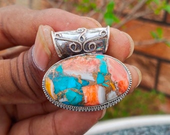 Ciondolo in turchese rame ostrica: pietra preziosa in argento sterling 925 realizzata a mano