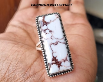 Handgefertigter Wild Horse Jaspis Ring: 925 Sterling Silber Statement Schmuck