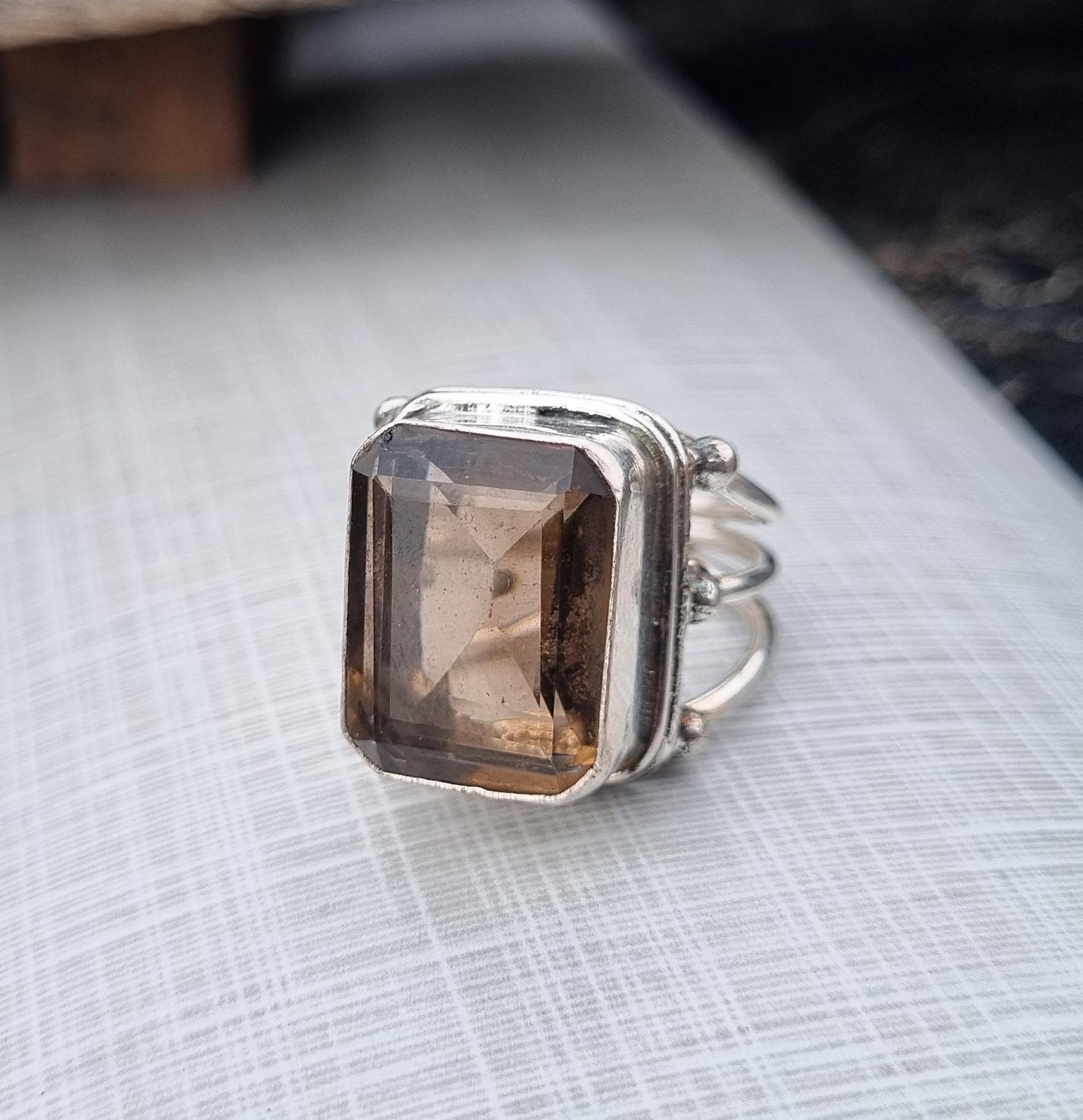 Smoky Quartz Ring, 925 Sterling Silver Ring, Gemstone Ring, Handmade Ring, Smoky Quartz Jewelry, Women Ring, Designer Ring, Gift for Mom.