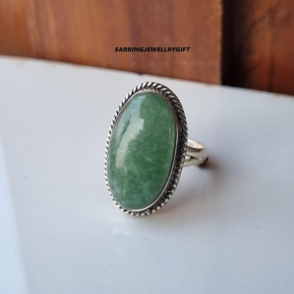 Handgemaakte groene jade ring 925 zilveren statement ring Cadeau voor haar