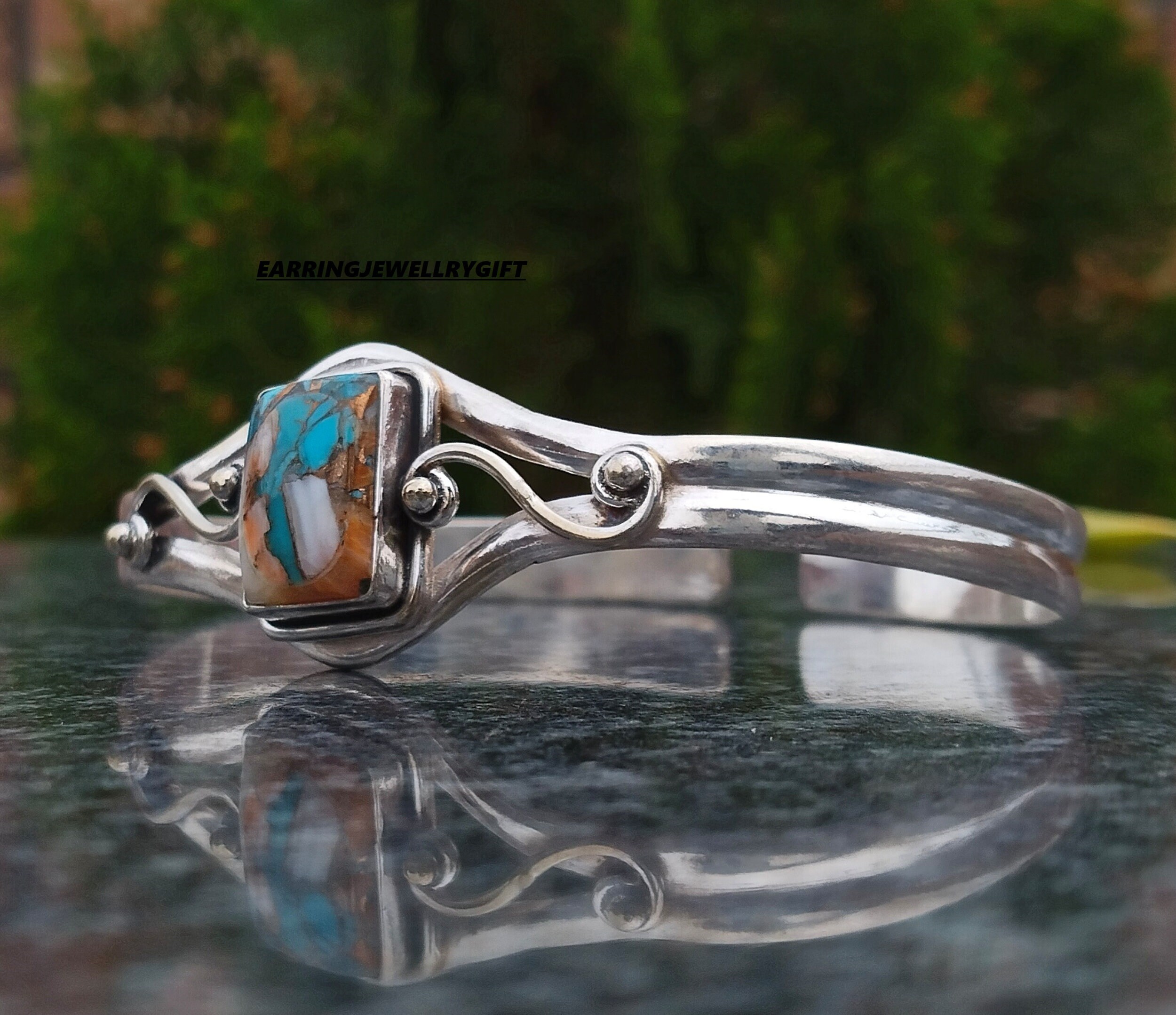 アクセサリー vintage turquoise silver925 bangle 925 Sterling Silver Green Turquoise Gemstone Handmade
