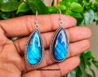 Handmade Labradorite Earrings: 925 Sterling Silver Gemstone Jewelry