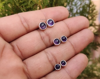 Handmade 925 Sterling Silver Amethyst Stud Earrings: Minimalist 5mm