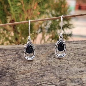 Black Onyx Earring-Handmade Earring 925 Sterling Solid Silver Earring-Black Onyx Semi Precious Stone Earring-Teardrop Gemstone Earring2023