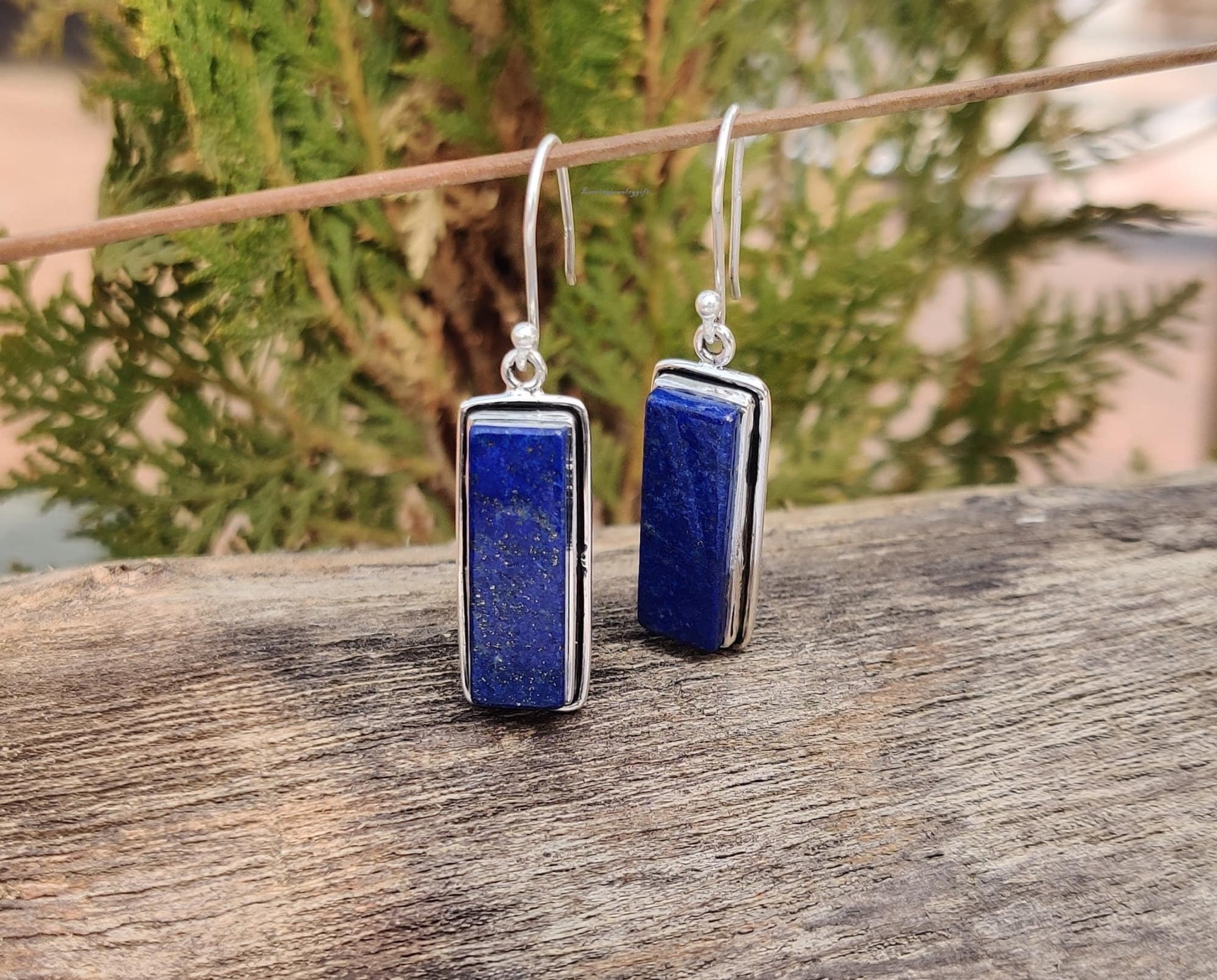 Orecchini Pendenti In Lapislazzuli Naturale Argento 925 - Lunghezza 4 Cm, Eleganti A Forma Di Foglia