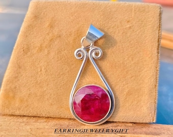 Pendentif En Argent 925 Avec Rubis Naturel En Forme De Goutte - Neuf Sans Emballage, Coffret Cadeau