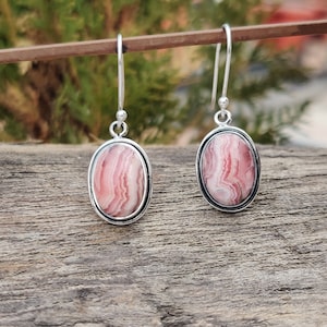 Lovely Rhodochrosite Earrings, 925 Sterling Silver Earrings, Natural Rhodochrosite Stone Earring, Pink Stone Earrings, Partywear Earrings,