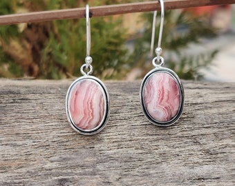 Lovely Rhodochrosite Earrings, 925 Sterling Silver Earrings, Natural Rhodochrosite Stone Earring, Pink Stone Earrings, Partywear Earrings,