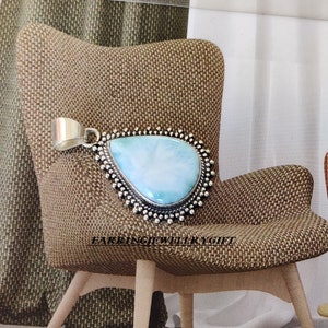 Larimar Pendant: 925 Sterling Silver Dominican Caribbean Gemstone