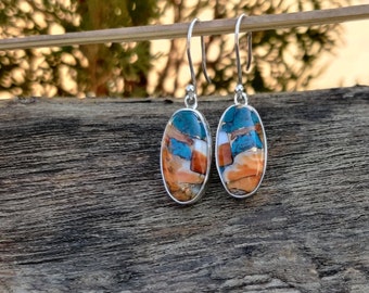 Handgjorda Boho Ostronörhängen i Koppar med Turkosmotiv i Sterlingsilver