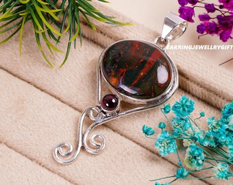 ブラッドストーンガーネット 925スターリングシルバーペンダント