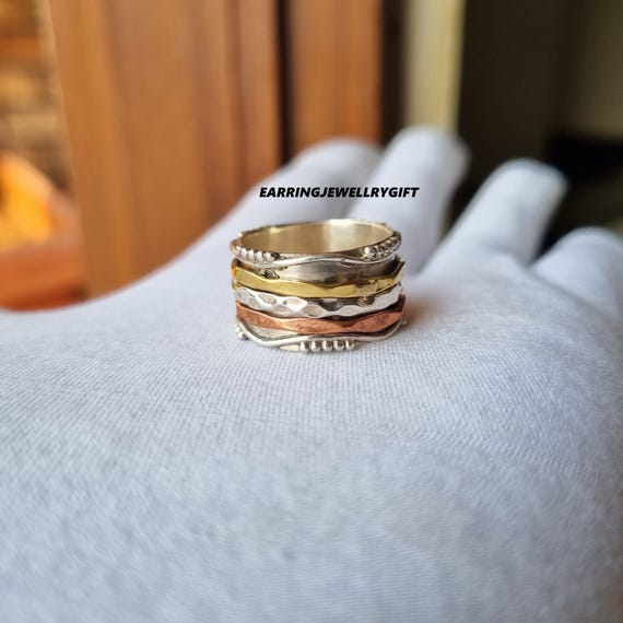 Bague en argent martelé, anneaux en métal, cuivre laiton