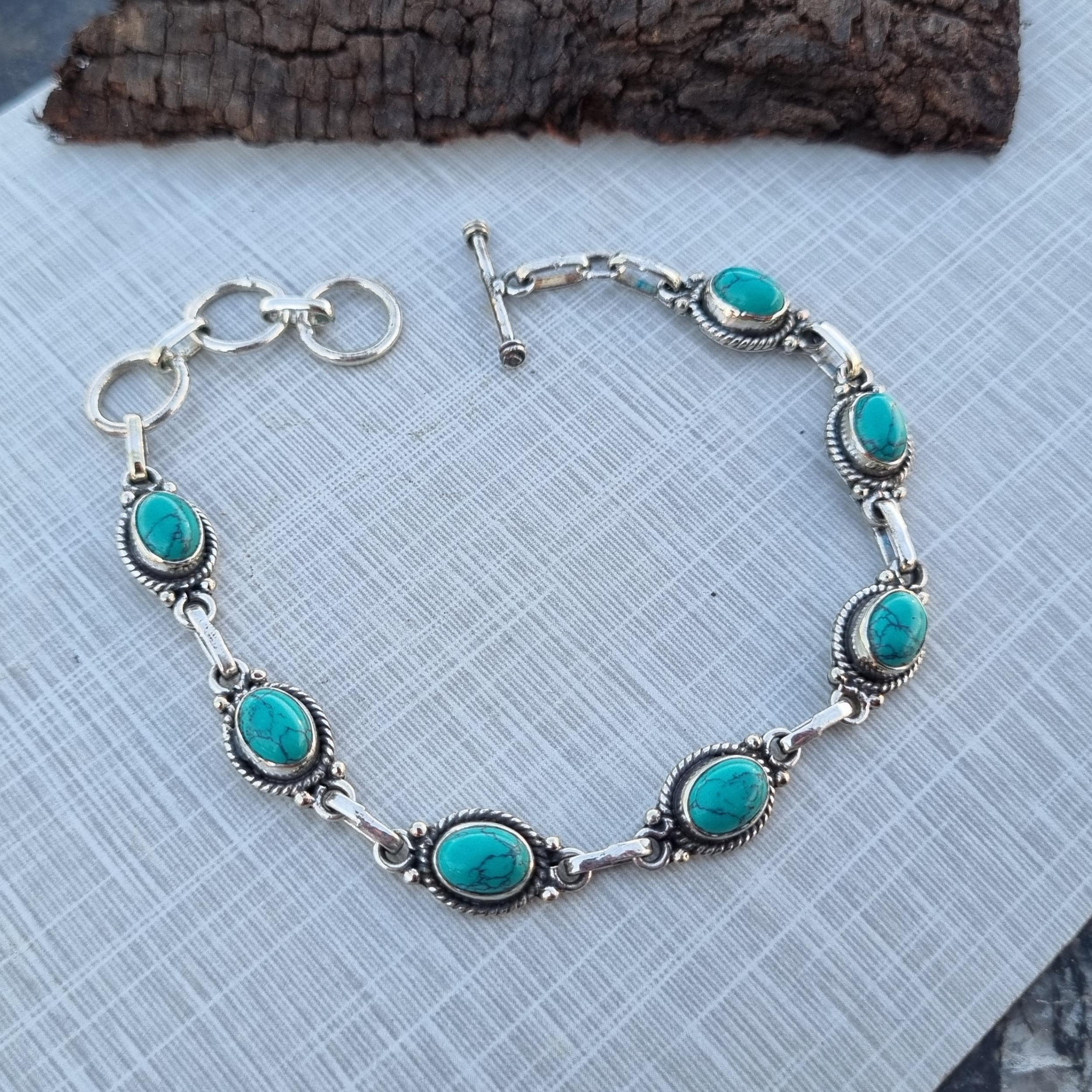 ターコイズブレスレット：ハンドメイド925スターリングシルバー