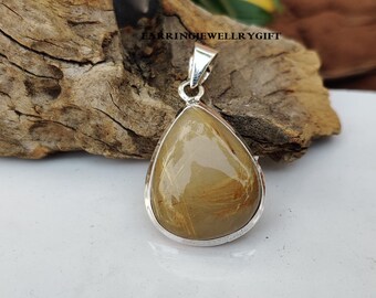 Teardrop Golden Rutile Pendant: Handmade 925 Sterling Silver