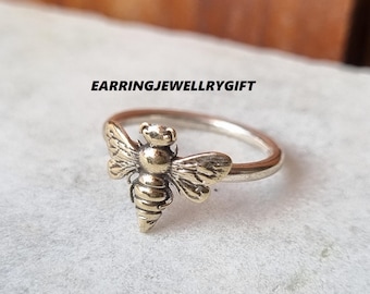 Anillo de abeja de plata esterlina: joyería de abeja hecha a mano, regalo natural