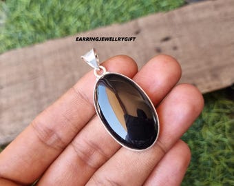 Black Onyx 925 Sterling Silver Pendant - Boho Gemstone Jewelry