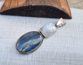 Labradorite Moonstone Pendant: Handmade 925 Sterling Silver Gemstone Jewelry