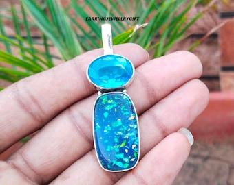 Australian Opal & Topaz Pendant: Handmade 925 Sterling Silver