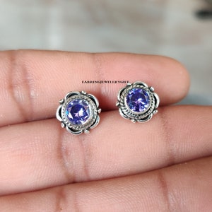 Amethyst Purple Solid 925 Sterling Silver Round Cut Stud Earrings For Women Handmade Prong Set Gemstone Silver Minimalist Earrings Stud Gift