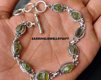 Bracelet péridot brut : argent sterling 925, bijoux en pierres précieuses brutes