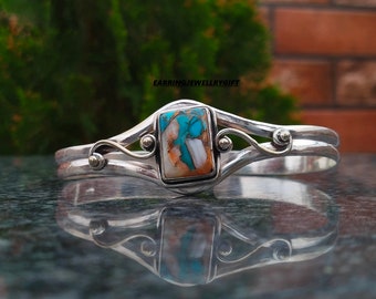 Oyster Copper Turquoise Bangle- 925 Sterling Silver Bangle