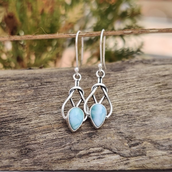 Larimar Pear Drop Earrings: Sterling Silver Dangle Jewelry