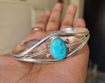 Handmade Mohave Turquoise Bangle: Adjustable 925 Sterling Silver Jewelry