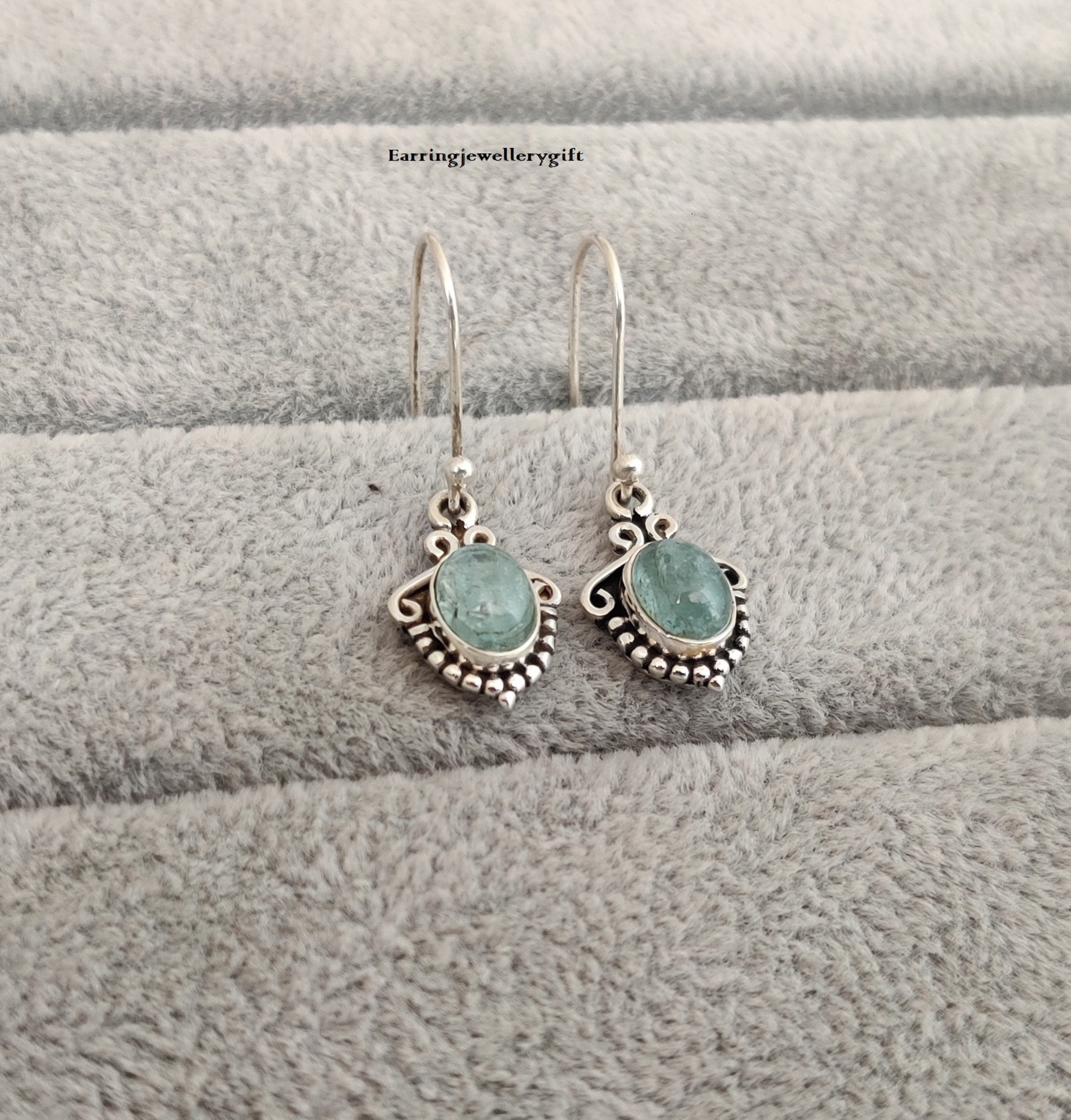 Boucles D'oreilles Goutte Vintage Argent Sterling & Saphir Naturel - Années 80
