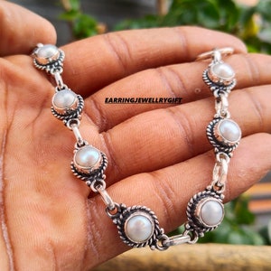 Silver Design Natural Pearl Stone Bracelet - Etsy