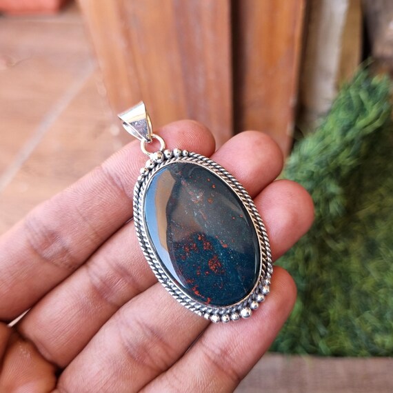 Handmade Bloodstone Pendant: 925 Sterling Silver Gemstone Necklace