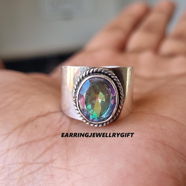 Handmade Mystic Topaz Ring: 925 Sterling Silver Stacking Ring