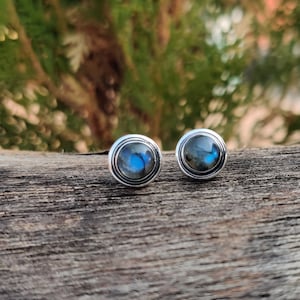 Labradorite Sterling Silver Stud Earrings: Dainty Boho Jewelry