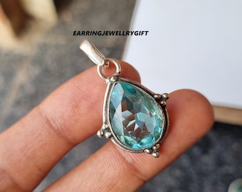 Teardrop Aquamarine Pendant: 925 Sterling Silver Jewelry