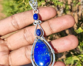 Handmade Lapis Lazuli 925 Sterling Silver Pendant Necklace