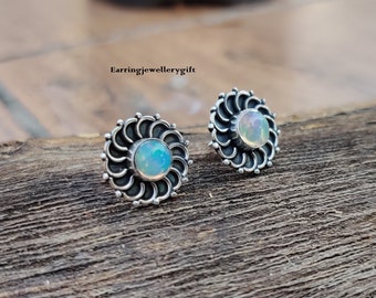 Latest Opal Earrings, Opal Stud Earrings, Sterling Silver Studs, Gift for Her, Gemstone Studs, Boho Studs, Birthstone Stone