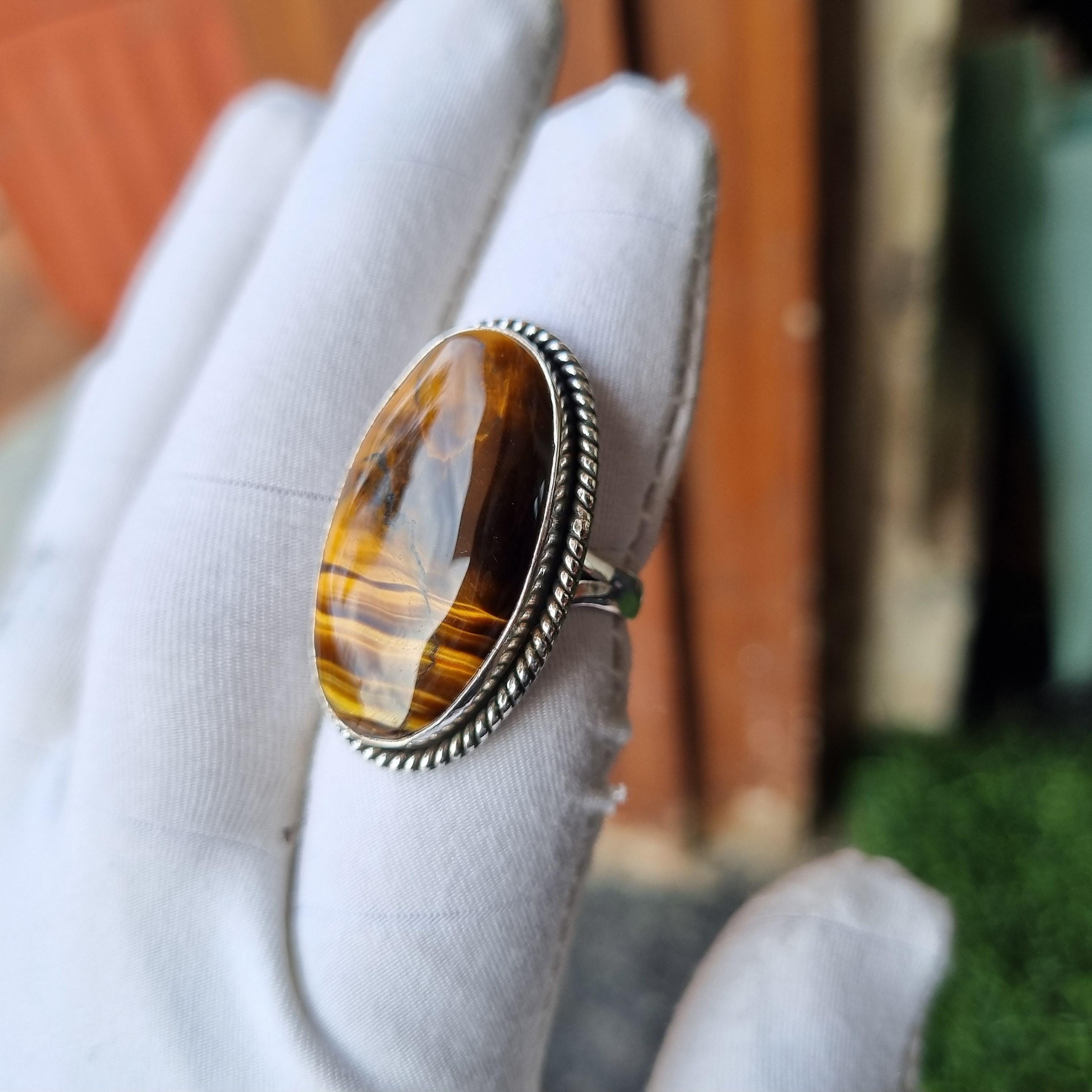 Handmade Tiger Eye 925 Sterling Silver Ring: Women