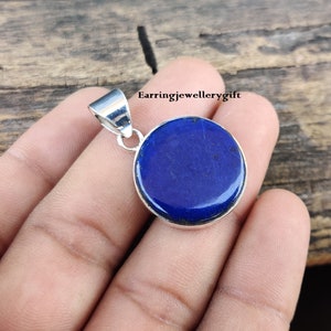 Lapis Lazuli Pendant, 925 Silver Pendant, Gemstone Pendant Charm, Womens Pendant, Round Shape Pendant,Gemstone Latest Pendent Gift For Women