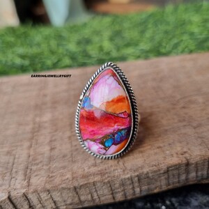 Anel de cobre rosa turquesa: anel de prata esterlina com estilo boho