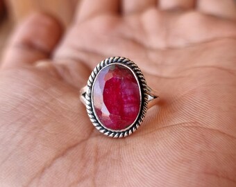 Handmade Ruby Ring: 925 Sterling Silver Statement Ring