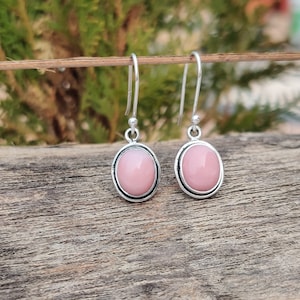 Sterling Silver Pink Opal Earrings: Tiny Gemstone Dangle Earrings