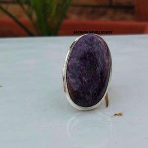 Handmade 925 Sterling Silver Charoite Gemstone Ring