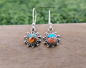 Oyster Copper Turquoise Earring- Solid 925 Sterling Silver Earrings For Women- Handmade Boho Silver Earrings For Wedding Anniversary Gift