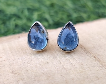 Handmade Tanzanite Stud Earrings: 925 Sterling Silver Gemstone