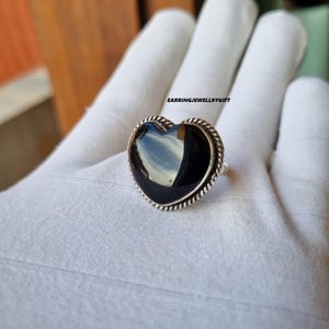 Genuine Black Onyx Ring~ Heart Black Onyx Silver Ring~ 925 Sterling Silver Gemstone Ring~ Onyx Statement Ring~ Black Stone Ring~ Boho Ring.