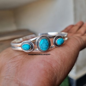 Brazalete de turquesa, brazalete de plata de ley 925, brazalete hecho a mano, brazalete de piedras preciosas, brazalete de mujer, brazalete ajustable, regalo de joyería de turquesa para ella.