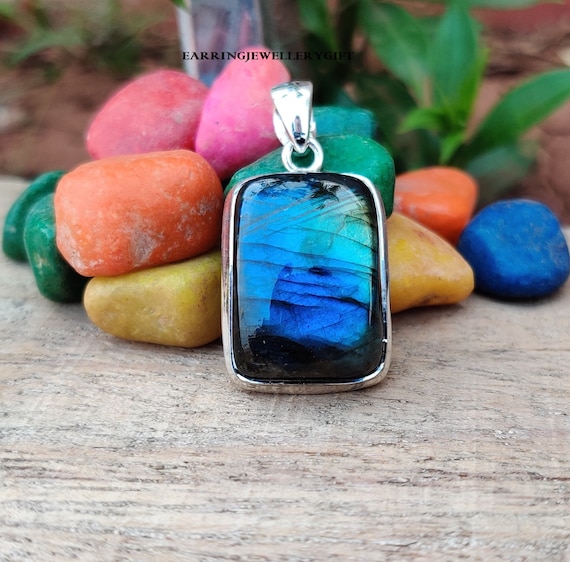 925 sterling silver Labrodorite gemstone pendent free size Antique Silver Gift Bridesmaid/Anniversary/Birthday