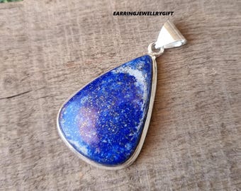 Lapis Lazuli Pear Pendant: 925 Sterling Silver, Unique Design