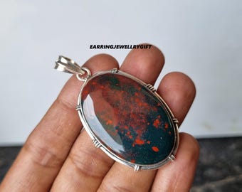Blutstein Anhänger: Handgefertigter 925 Sterling Silber Edelstein Schmuck